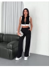 Osy Modal Yumuşak Dokulu Kumaş Tam Fermuarlı Crop Pantalon İkili Takım - Siyah