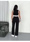 Osy Modal Yumuşak Dokulu Kumaş Tam Fermuarlı Crop Pantalon İkili Takım - Siyah