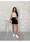 Şık Pileli Yazlık Mini Etekli Kot- Siyah
