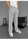 Su Yolu Çizgili Cepli Pantalon - Gri