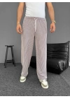 Su Yolu Çizgili Cepli Pantalon - Kahverengi