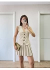 Takım Görünümlu Yelekli Mini Elbise- Bej