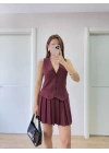 Takım Görünümlu Yelekli Mini Elbise- Bordo