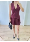 Takım Görünümlu Yelekli Mini Elbise- Bordo