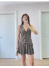 Takım Görünümlu Yelekli Mini Elbise- Füme