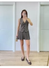 Takım Görünümlu Yelekli Mini Elbise- Füme