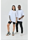 Unisex Basic Bisiklet Yaka Oversize T-Shirt - Beyaz