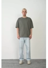 Unisex Basic Bisiklet Yaka Oversize T-Shirt - Füme