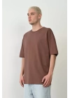 Unisex Basic Bisiklet Yaka Oversize T-Shirt - Mürdüm