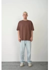 Unisex Basic Bisiklet Yaka Oversize T-Shirt - Mürdüm