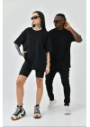 Unisex Basic Bisiklet Yaka Oversize T-Shirt - Siyah