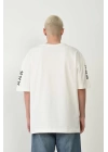 Unisex Baskılı Bisiklet Yaka Oversize T-Shirt - Beyaz