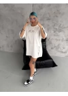 Unisex Baskılı Oversize T-Shirt - Beyaz