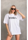 Unisex Baskılı Oversize T-Shirt - Beyaz