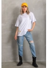 Unisex Baskılı Oversize T-Shirt - Beyaz