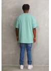 Unisex Baskılı Oversize T-Shirt - Mint Yeşili