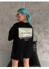 Unisex Baskılı Oversize T-Shirt - Siyah