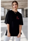 Unisex Baskılı Oversize T-Shirt - Siyah