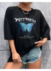 Unisex Baskılı Oversize T-Shirt - Siyah