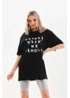 Unisex Baskılı Oversize T-Shirt - Siyah