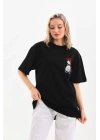 Unisex Baskılı Oversize T-Shirt - Siyah