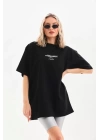 Unisex Baskılı Oversize T-Shirt - Siyah