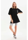 Unisex Baskılı Oversize T-Shirt - Siyah