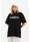 Unisex Baskılı Oversize T-Shirt - Siyah