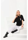 Unisex Baskılı Oversize T-Shirt - Siyah