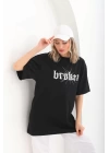 Unisex Baskılı Oversize T-Shirt - Siyah