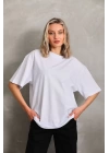 Unisex Bisiklet Yaka 20/1 Düz Oversize T-Shirt - Beyaz