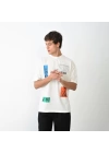 Unisex Bisiklet Yaka Baskılı Oversize T-Shirt - Beyaz