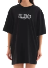 Unisex Bisiklet Yaka Baskılı Oversize T-Shirt - Siyah