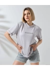 Unisex Bisiklet Yaka Baskılı Slim Fit T-Shirt - Boyalı Gri