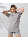 Unisex Bisiklet Yaka Baskılı Slim Fit T-Shirt - Boyalı Gri