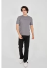 Unisex Jakar Kumaş Slim Fit T-Shirt - Boyalı Gri