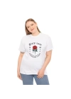 Unisex Kadın Bisiklet Yaka Baskılı T-Shirt - Beyaz