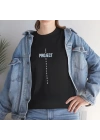 Unisex Kadın Bisiklet Yaka Baskılı T-Shirt - Siyah