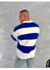 Unisex Üç İplik Parçalı Yakalı SweatShirt - Mavi