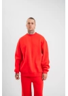 Uzun Kol Bisiklet Yaka Basic SweatShirt - Kırmızı