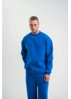 Uzun Kol Bisiklet Yaka Basic SweatShirt - Mavi