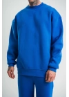 Uzun Kol Bisiklet Yaka Basic SweatShirt - Mavi