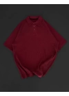Yakalı Patlı Kısa Kol T-shirt - Bordo