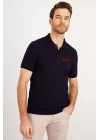 Yakası Düğmeli Yakalı Pike Baskılı T-Shirt - Beyaz