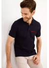 Yakası Düğmeli Yakalı Pike Baskılı T-Shirt - Beyaz