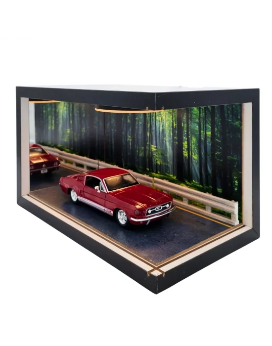 Road to Freedom Ahşap Işıklı Diorama Vitrin | Ford Mustang 1967