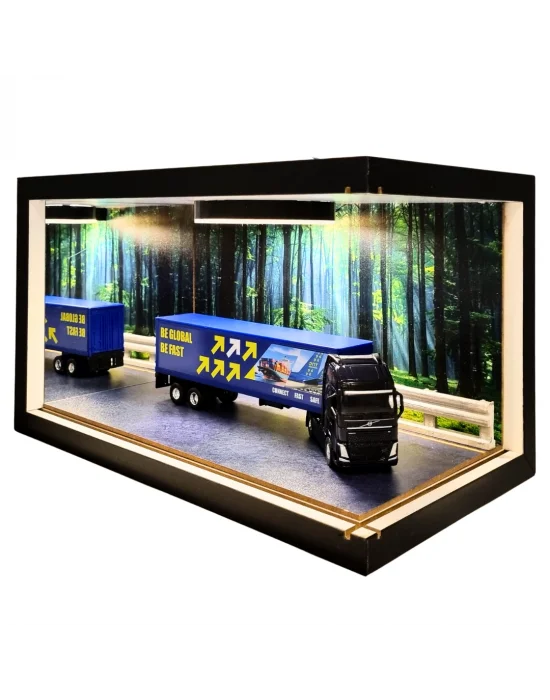 Global Motion Volvo Truck Ahşap Işıklı Diorama Vitrin | Volvo Tır