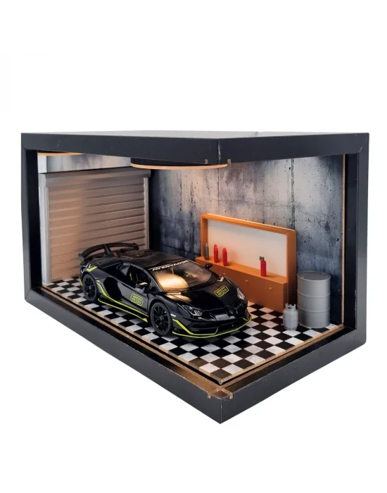 Shadow Grid Ahşap Işıklı Diorama Vitrin | Lamborghini Aventador