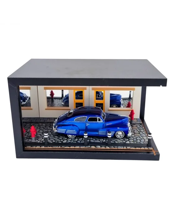 Sapphire Street Işıklı Ahşap Diorama Vitrin | 1:24 1948 Chevy Aerosedan Fleetline