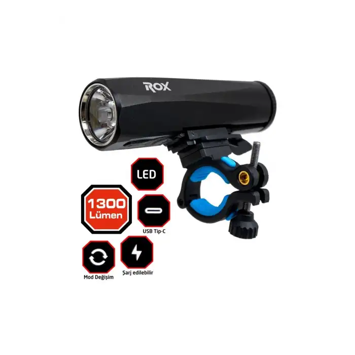 Rox 0210 Şarjlı Led Bisiklet Feneri 1300 Lümen